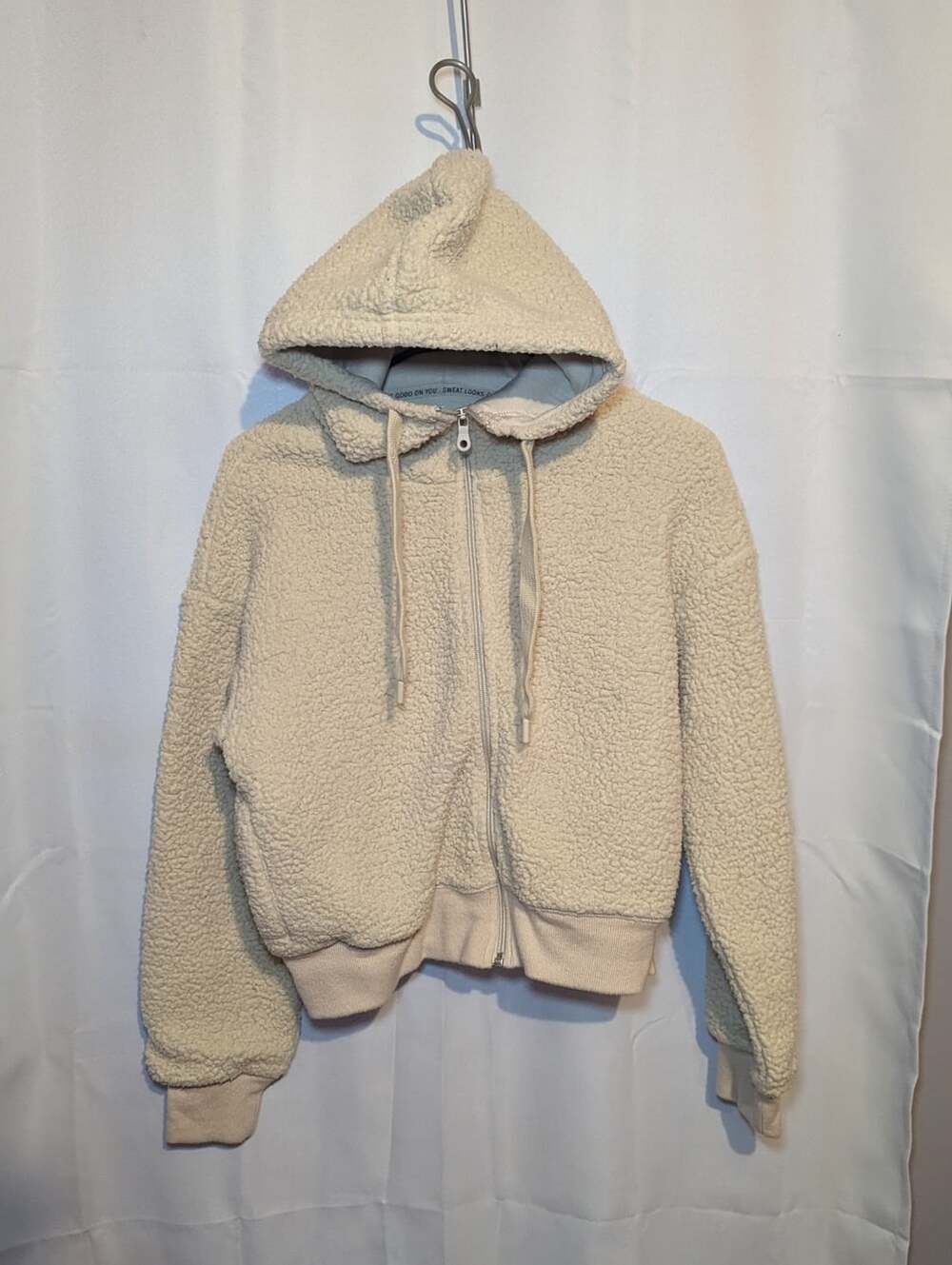 Aerie Hoodie Sweater Size Medium Beige Sherpa Fleece Zip Jacket Cozy Warm Heavy